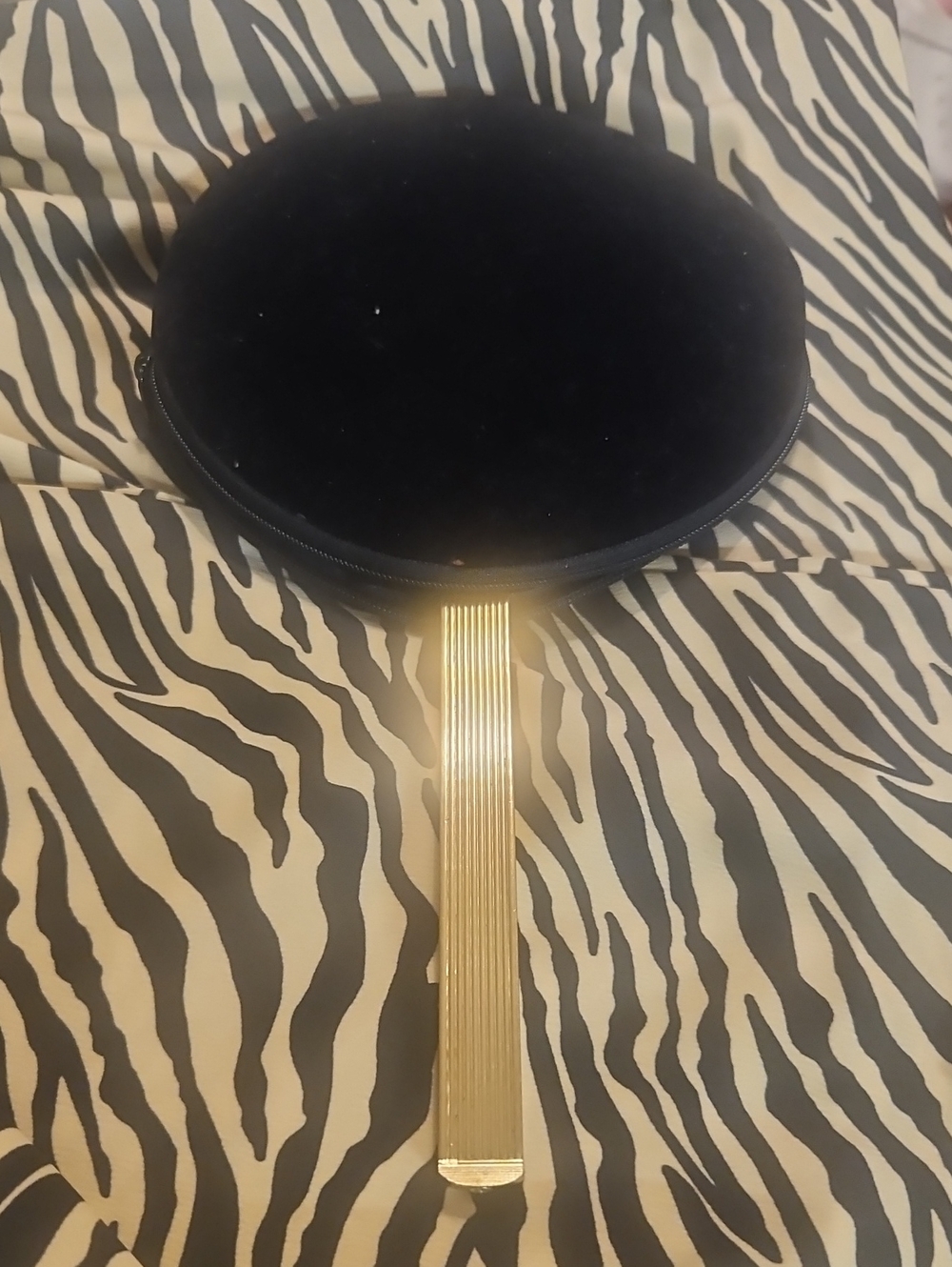 Black Velvet Hand Mirror with Gold Handle